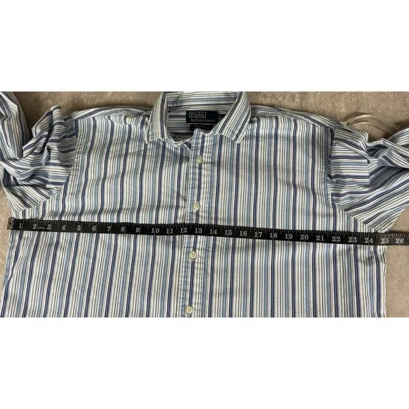 VINTAGE Polo Ralph Lauren Extra Large Blue Striped Westerton Button Down Shirt - Picture 5 of 5
